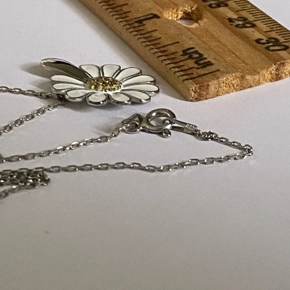925 Silver daisy cz initial handmade enamel necklace - Picture 2 of 4